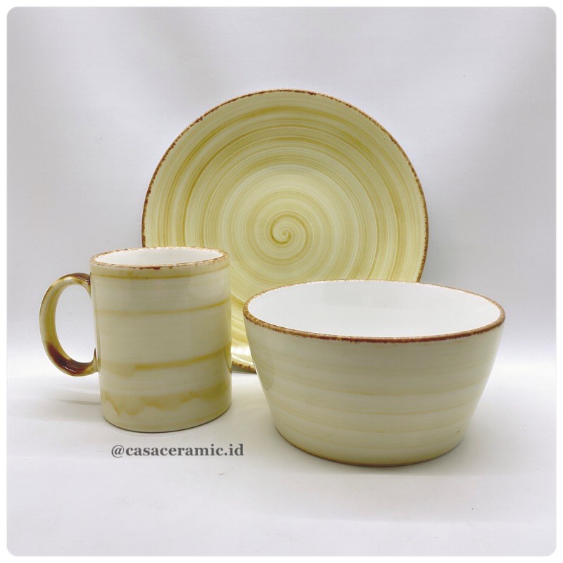DINNER SET KERAMIK PIRING MAKAN PIRING KERAMIK SET SALAD PLATE PASTEL MARBLE KUNING PIRING SHABBY