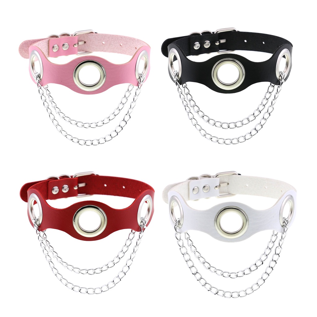 Hu Hu Hu Hu Hu Alat Bantu Pasang Kacamata♡ Kalung Choker Bahan Kulit Imitasi Dengan Rantai Logam Gaya Punk
