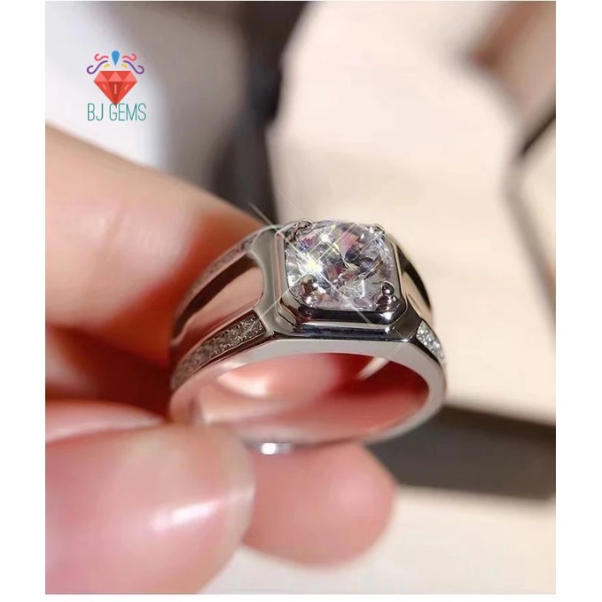 Cincin Moissanite Perak Pria ORIGINAL