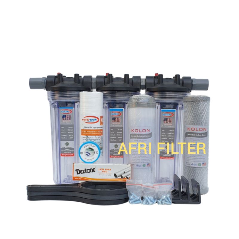 Paket EUGEN 3 Saringan / Filter Air Siap Pakai (Clear 10&quot; drat 3/4&quot; SGC)