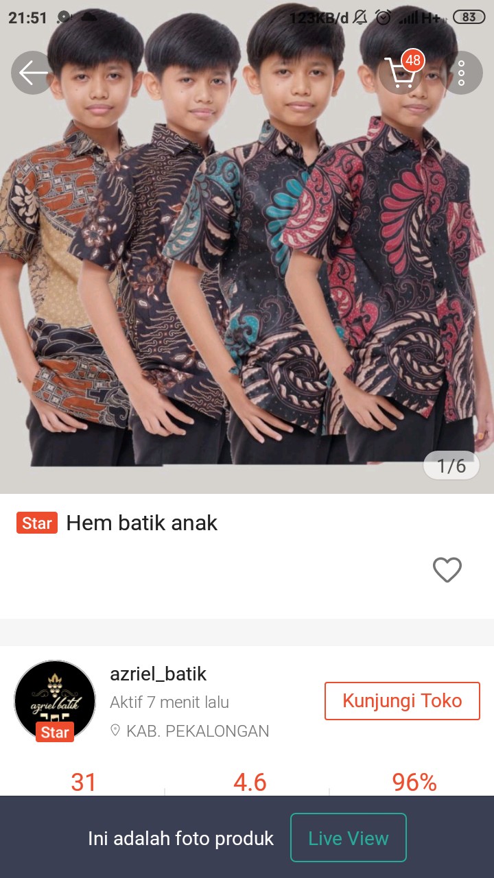 Kemeja Batik Anak Cowok Usia 3-12 Tahun Lengan Pendek
