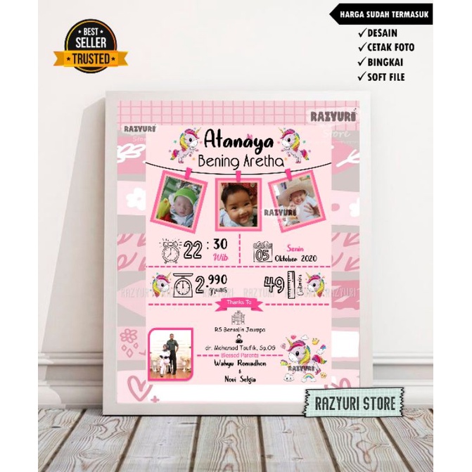 FRAME BIODATA BAYI/KADO KELAHIRAN BAYI UNIK/BINGKAI BIODATA ANAK/HADIAH KELAHIRAN