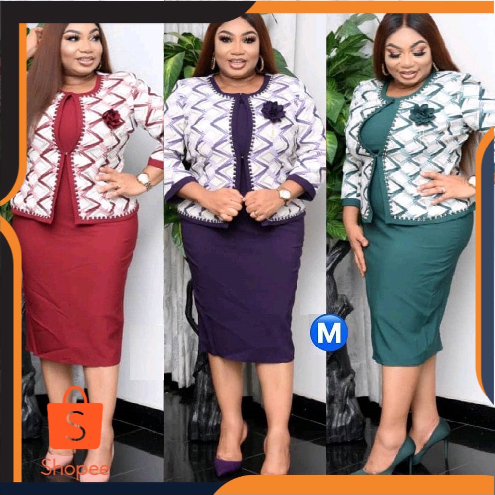 Jumbo Dress 2XL 6XL Afrika Plus Ukuran  Wanita  Kualitas Tinggi cetak Mantel Beaded Gaun Dua Potong 