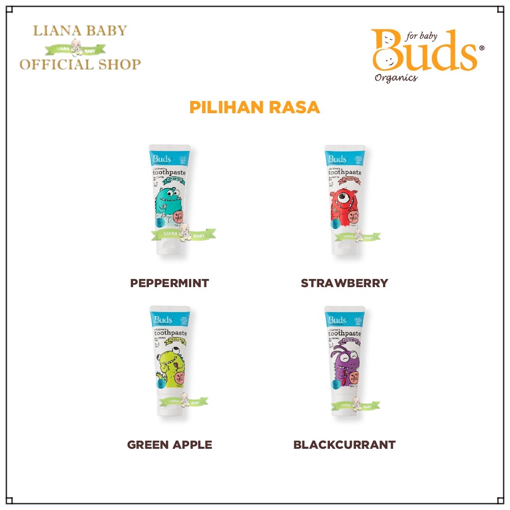 BUDS ORGANICS TOOTHPASTE WITH XYLITOL PASTA GIGI ODOL BAYI&amp;ANAK AMAN TELAN 50ML