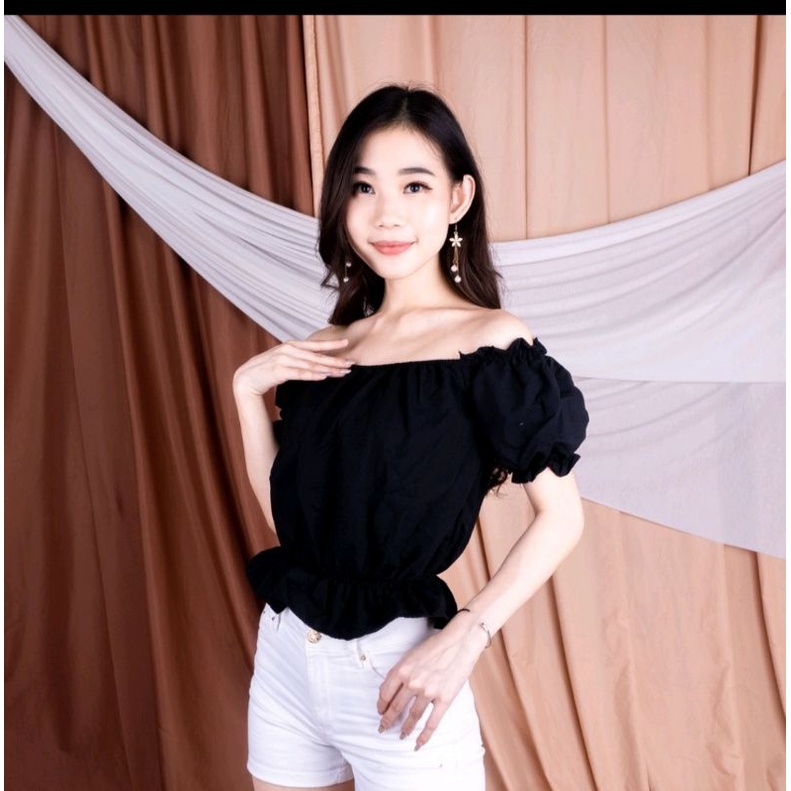top crop sabrina kerut/atasan sabrina/baju sabrina