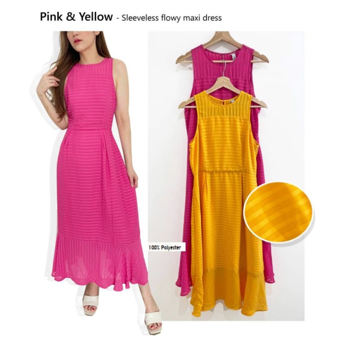 A new day pink&amp;yellow sleeveless flowy maxi dress