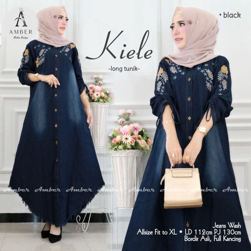 Tunik jeans hitam premium tebal adem. Long tunik kiele busui kancing aktif original by amber