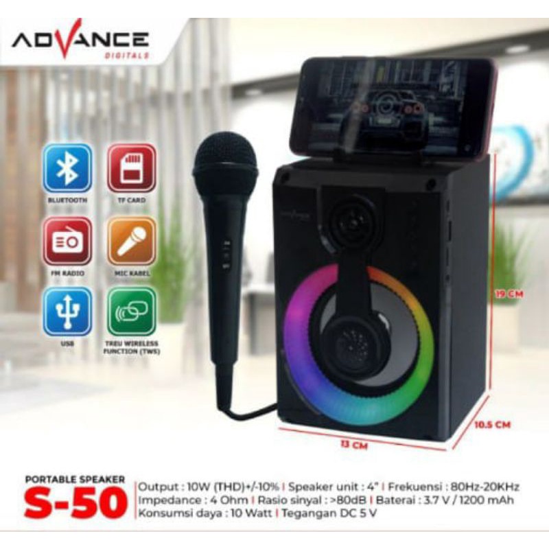 Speaker Bluetooth karaoke Advance S-50 + Mic / Speaker Karaoke / Speaker Bluetooth Music