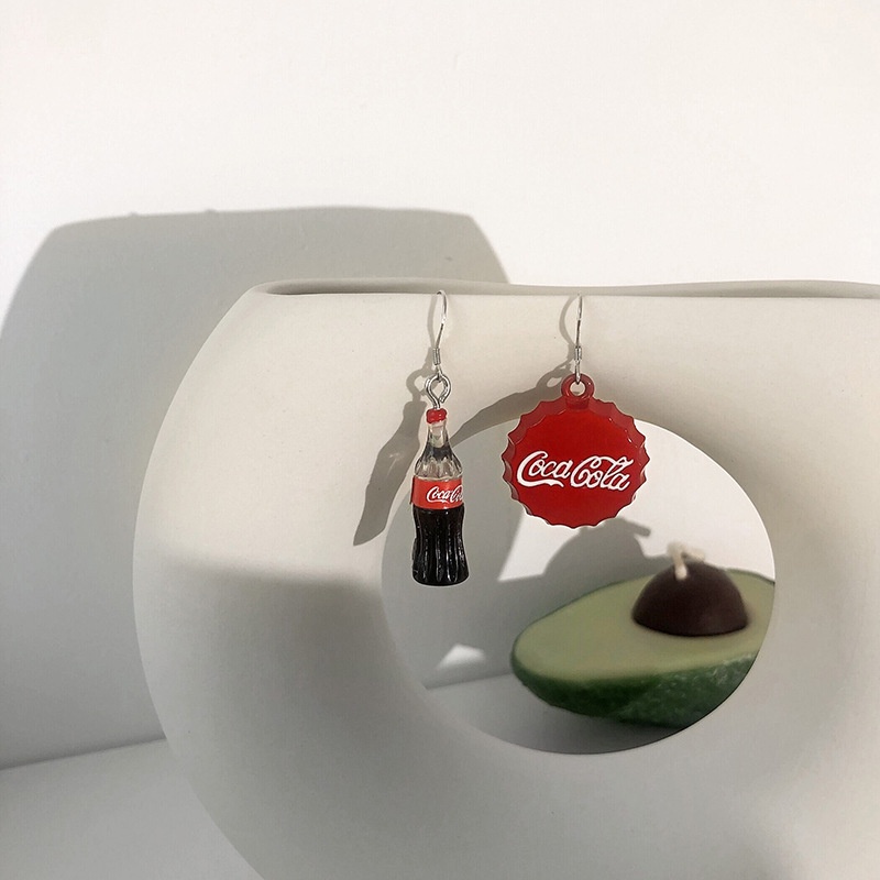 Lucu unik cola botol cap anting-anting Hong Kong gaya anggun kepribadian asimetris earbud kreatif tr