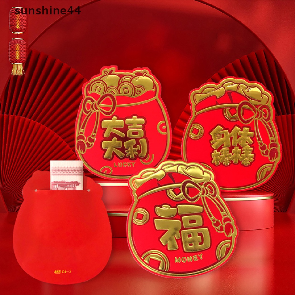 Sunshine 6Pcs Amplop Angpao Tahun Baru Cina / Imlek Gambar Kelinci National Tide 2023 Warna Merah