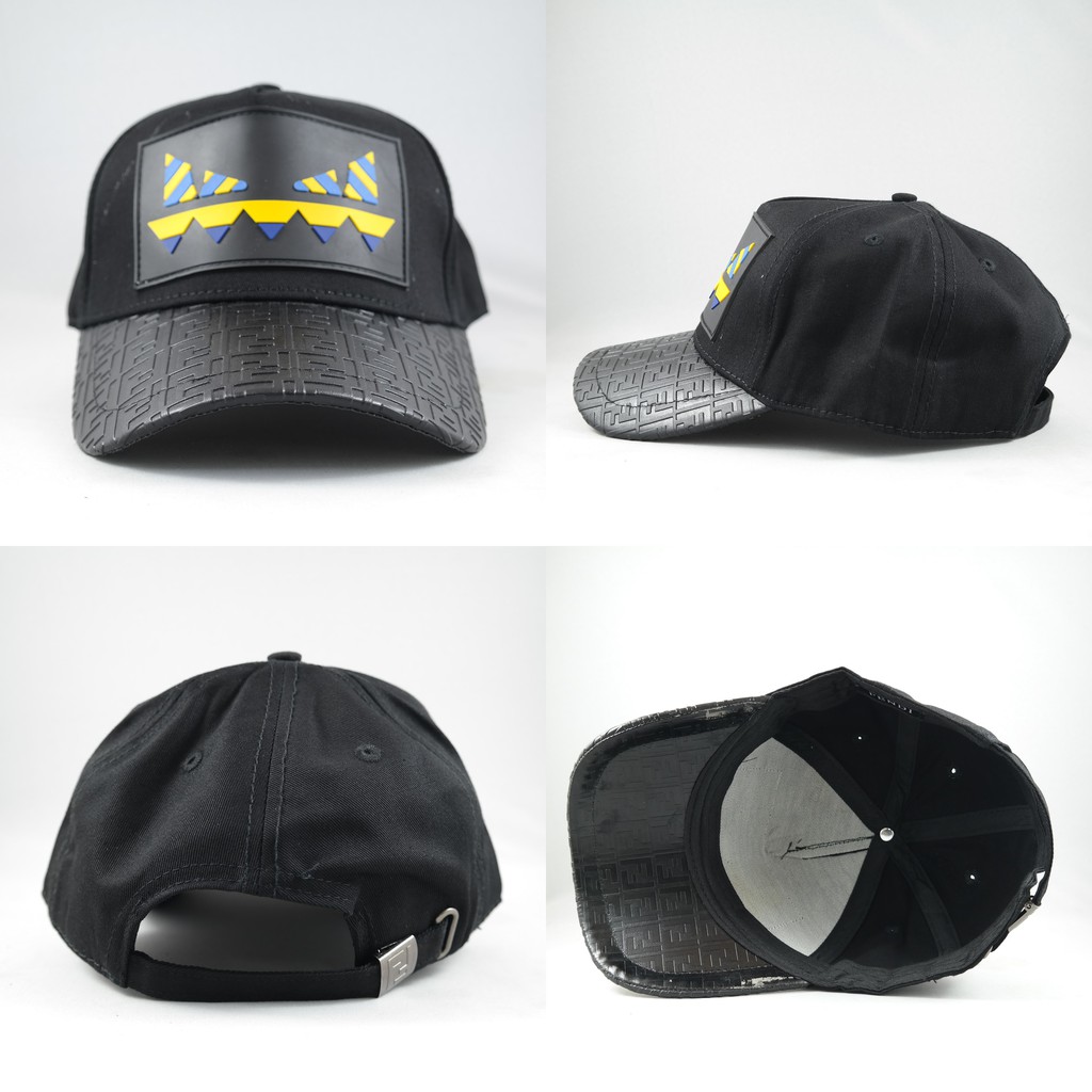 TOPI SNAPBACK MELENGKUNG FENDI HITAM VISOR KULIT