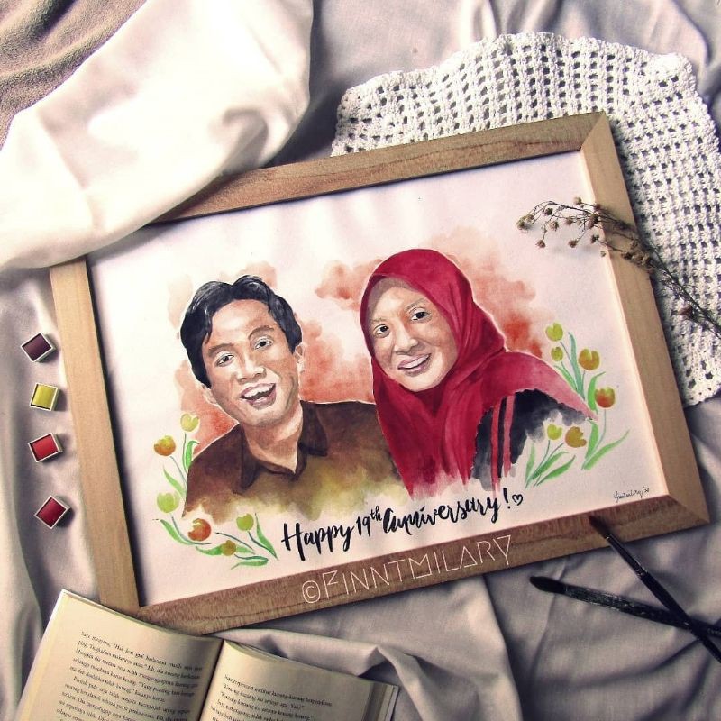 

Watercolor Couple Portraits A3