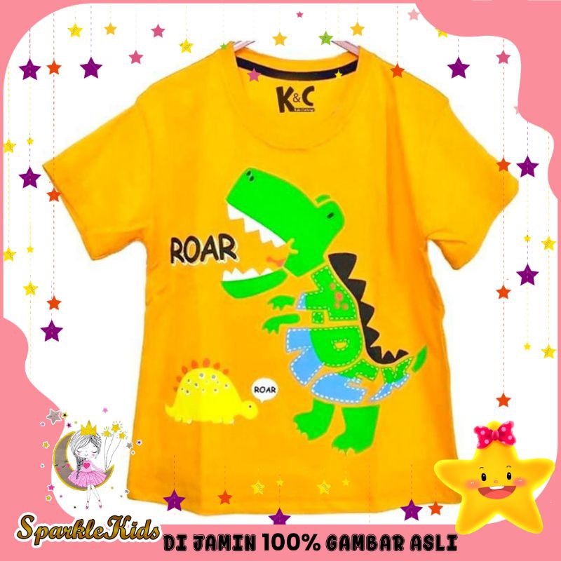SparkleKids Baju Anak / Kaos Anak Laki-Laki Motif Dino Roar Orange 1-10 Tahun