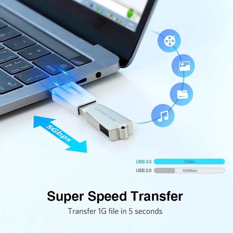 Ugreen USB C Adapter Type C to USB 3.0 Adapter Thunderbolt 3 Type-C Adapter OTG Cable For Macbook Phone USB OTG