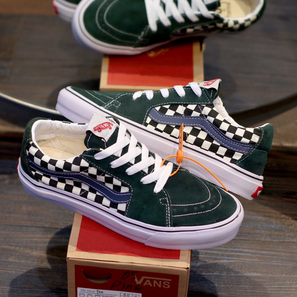 BEST SELLER SEPATU KETS PRIA SK8 LOW CHEKERBOARD ARMY PREMIUM