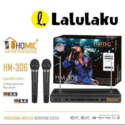 Mic Microphone HOMIC Double Wireless HM-306 HM306 VHF Series