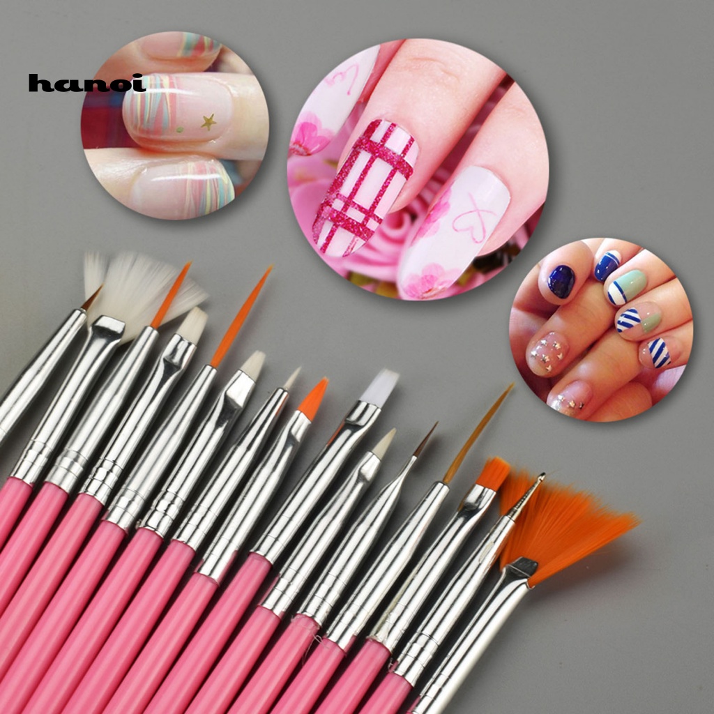 Han_15 Pcs / Set Kuas Lukis Nail Art Gagang Panjang