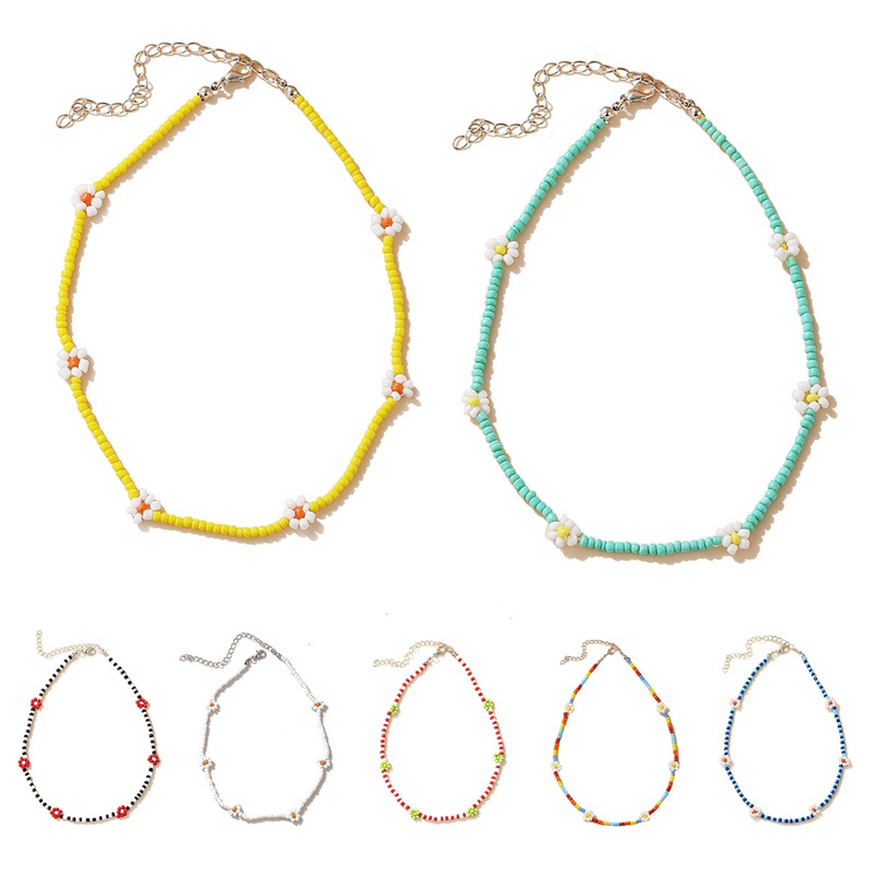 Bohemian Blue White Seed Bead Flower Choker Necklace Statement Short Collar Clavicle Chain Necklace For Women Jewelry|
