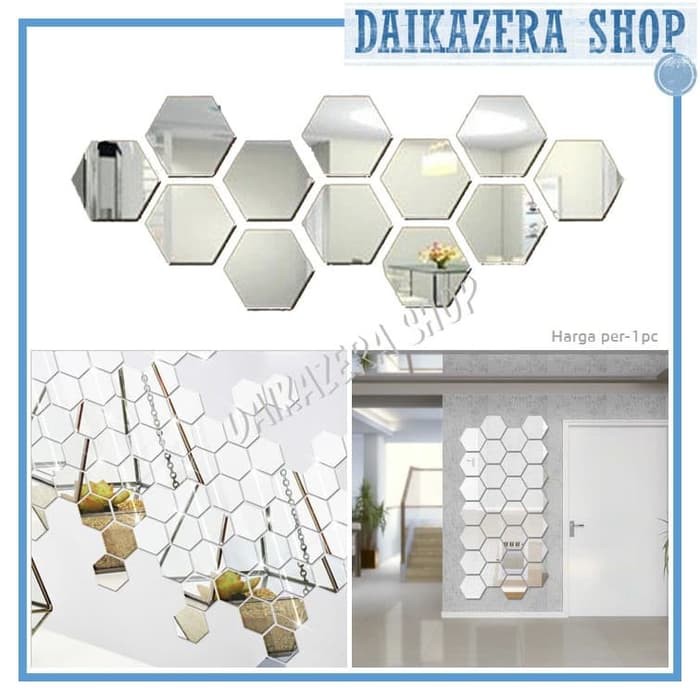 Sticker Dekorasi Dinding 3D Model Hexagon Mirror Acrylic