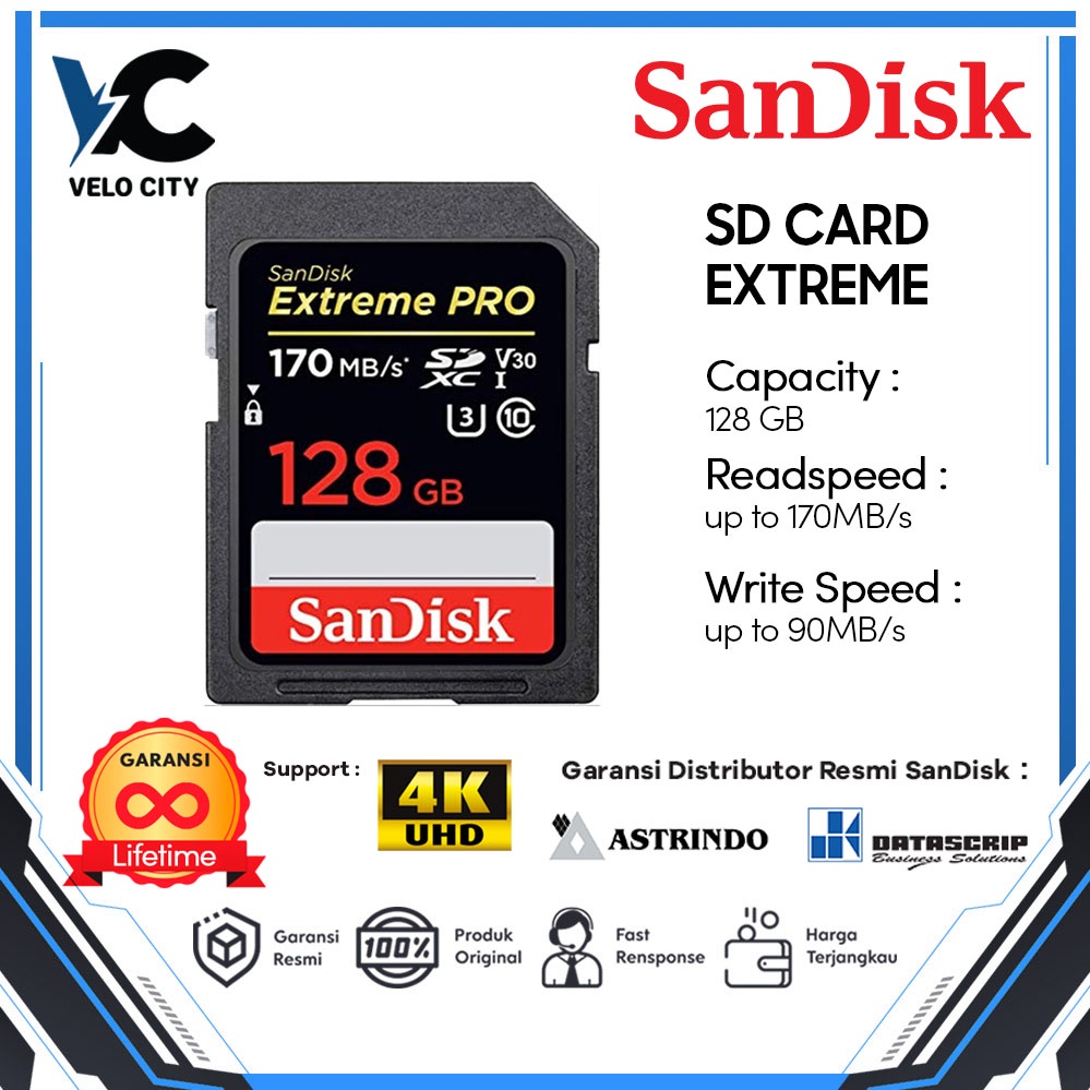 SD Card SanDisk UHS-I SDH SDX SanDisk Extreme PRO 128GB 170 Mb/s Original