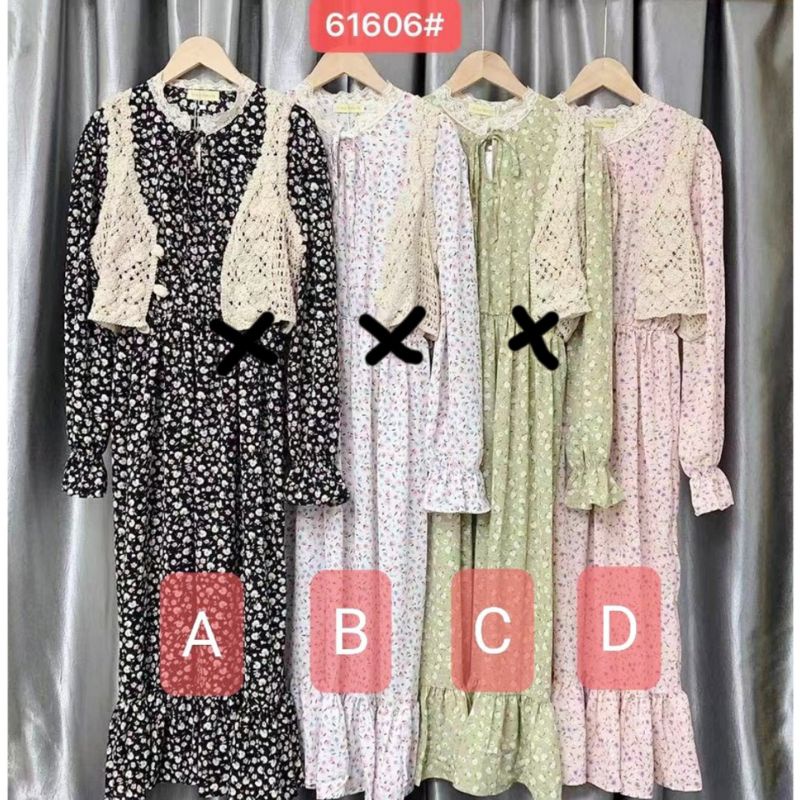 GAMIS Dress Tunik Flower Vest lace 2in1 Maxi bunga rompi rajut import  [61605]