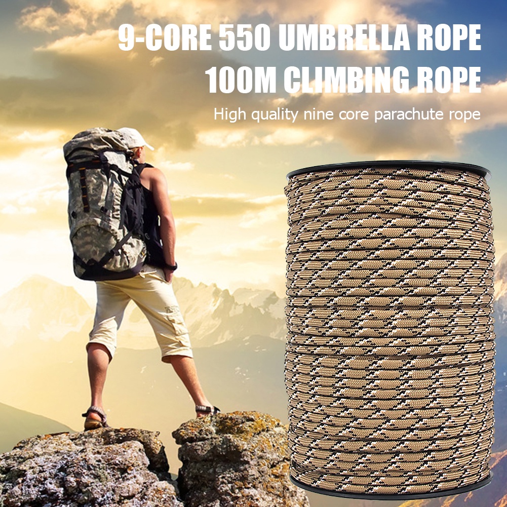 100m 9 Core Outdoor Camping Parachute Rope/4mm Camping Hiking Umbrella Tent Lanyard /Bracelet Weaving Cord/ Traction Rescue Climbing Rope