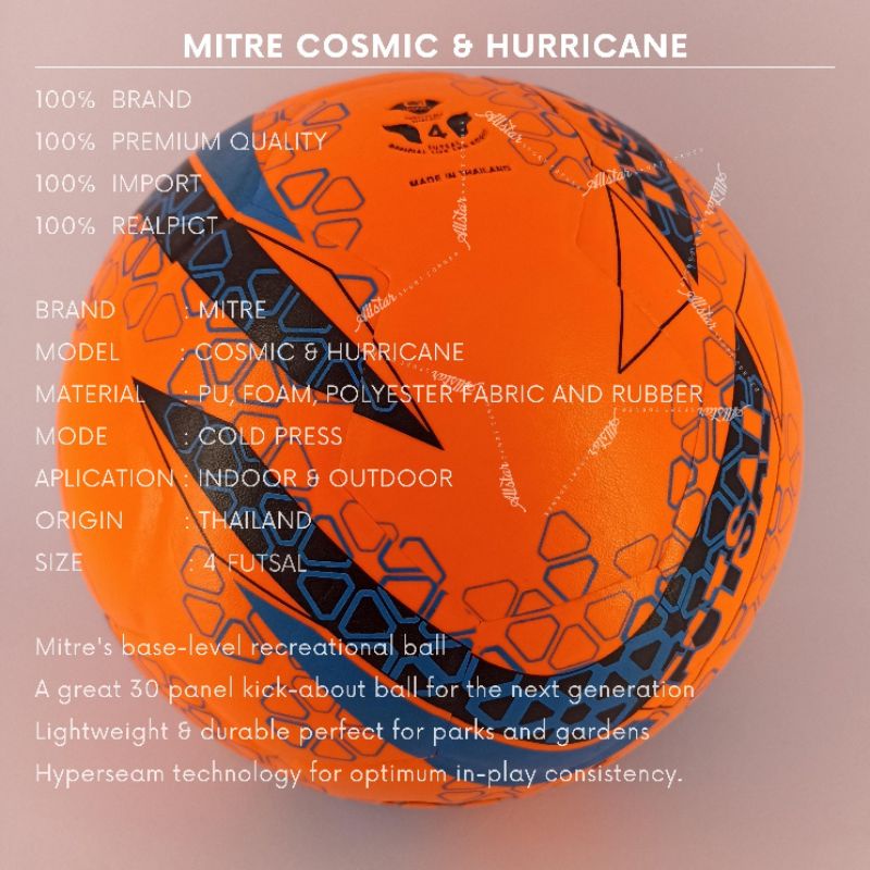 Bola futsal size 4 original mitre cosmic &amp; hurricane