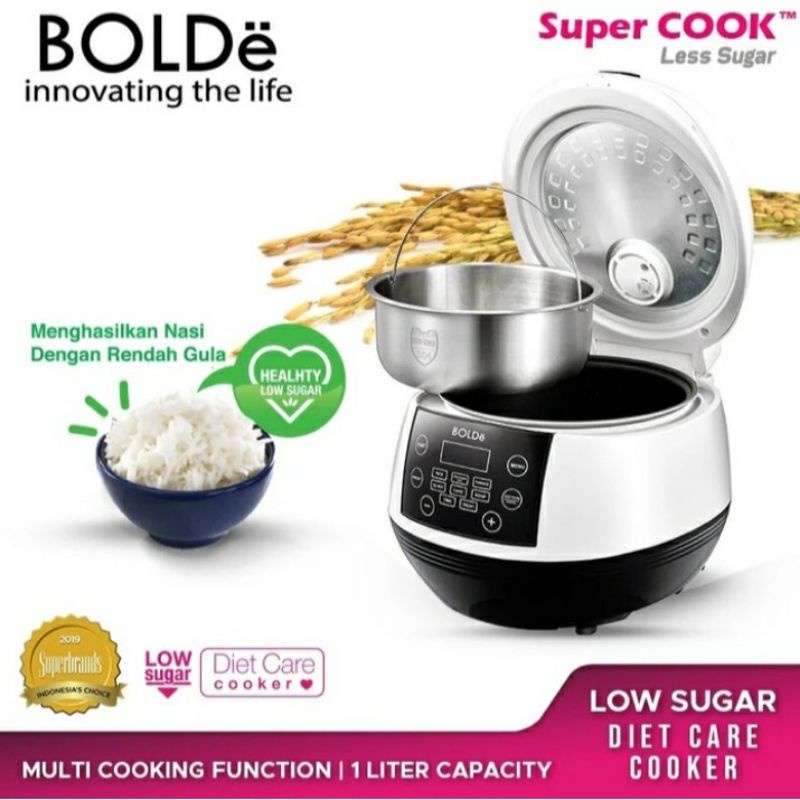 BOLDe Rice Cooker Magic Com Digital Bolde Super Cook Less Sugar low carbo Kapasitas 1L 1 Liter Black Edition Magicom Rice cooker BOLDe Super Cook Less Sugar