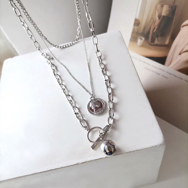 Multilayer Necklace Accessories Personality Round Head Pendant Trendy