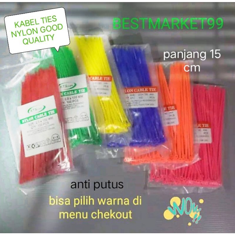 Kabel Ties 2,5x150 (panjang 15cm) Nylon Best Quality warna warni. bisa pilih warna.