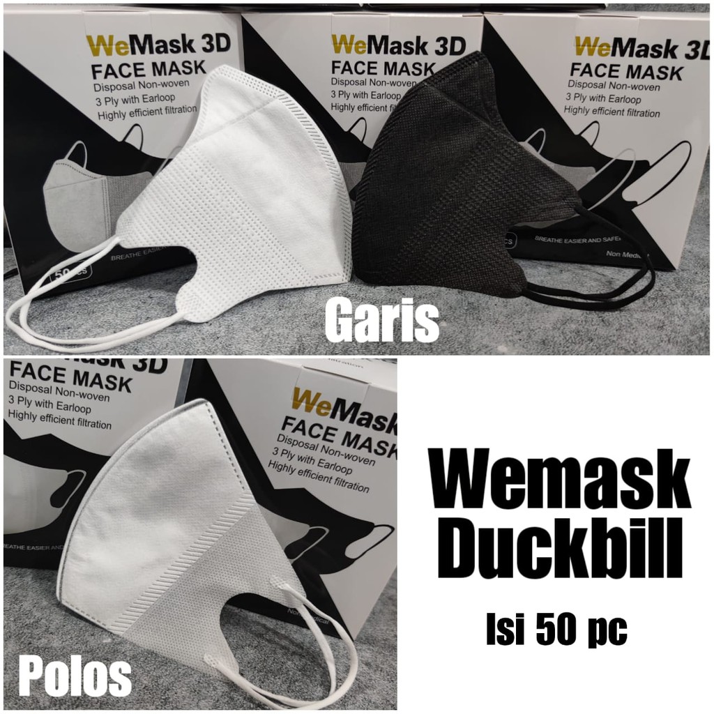 BOX ISI 50 PC - MASKER DUCKBILL MURAH WEMASK WEMAZE 3PLY GARIS &amp; POLOS PUTIH &amp; HITAM - FACE MASK TERMURAH