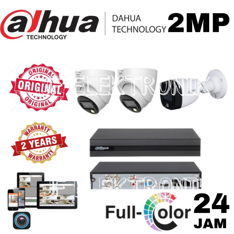 Paket Cctv 4 Channel Dahua 3 Kamera 2mp Full Color Komplit Tinggal Pasang