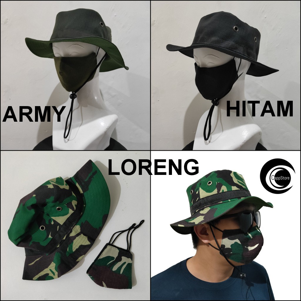 Topi rimba hutan kebun dewasa Set masker kain RIMBA-SET2