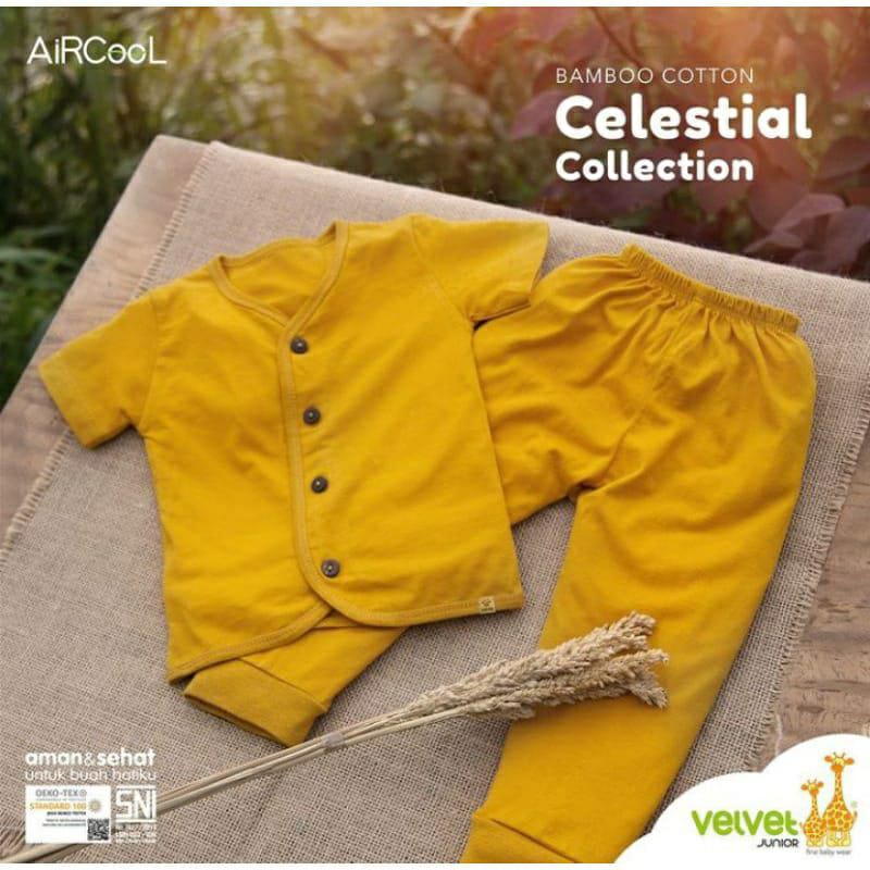 Velvet Junior Bamboo Cotton Celestrial Collection Setelan Pendek Celana Panjang Kancing Tengah  Warna Polos Random - CC-060C4 (Per2 Dan Per3)