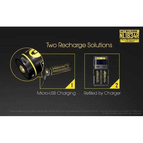 NITECORE 18650 Micro USB Rechargeable Li-ion Battery 3400mAh - NL1834R - Black