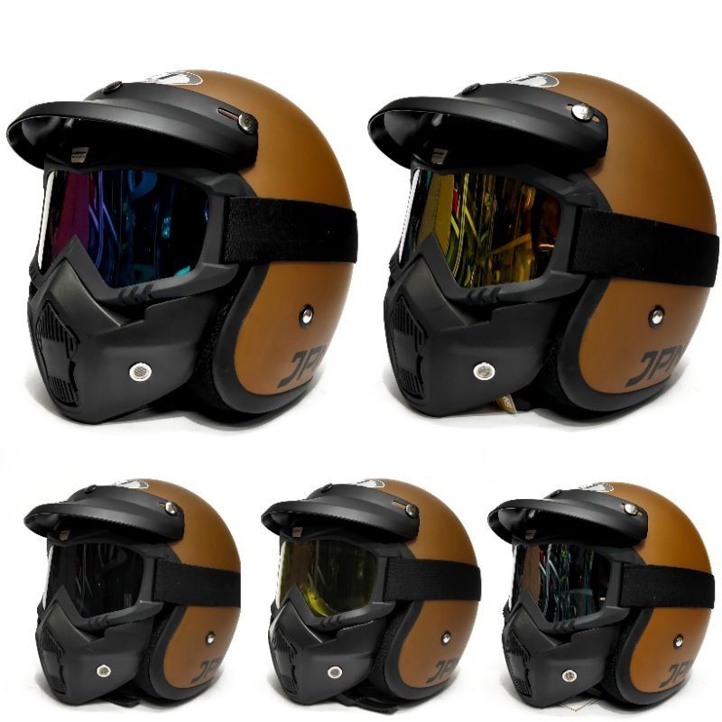 Helm Bogo Jpn Retro Coklat Doff Goggle Mask