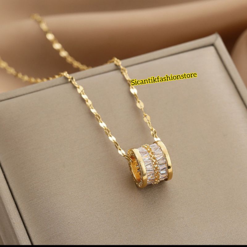 Kalung Wanita Titanium Liontin Model Ring Warna Gold Anti Karat selamanya Kalung Titanium Wanita Terbaru Terlaris Mewah Kekinian