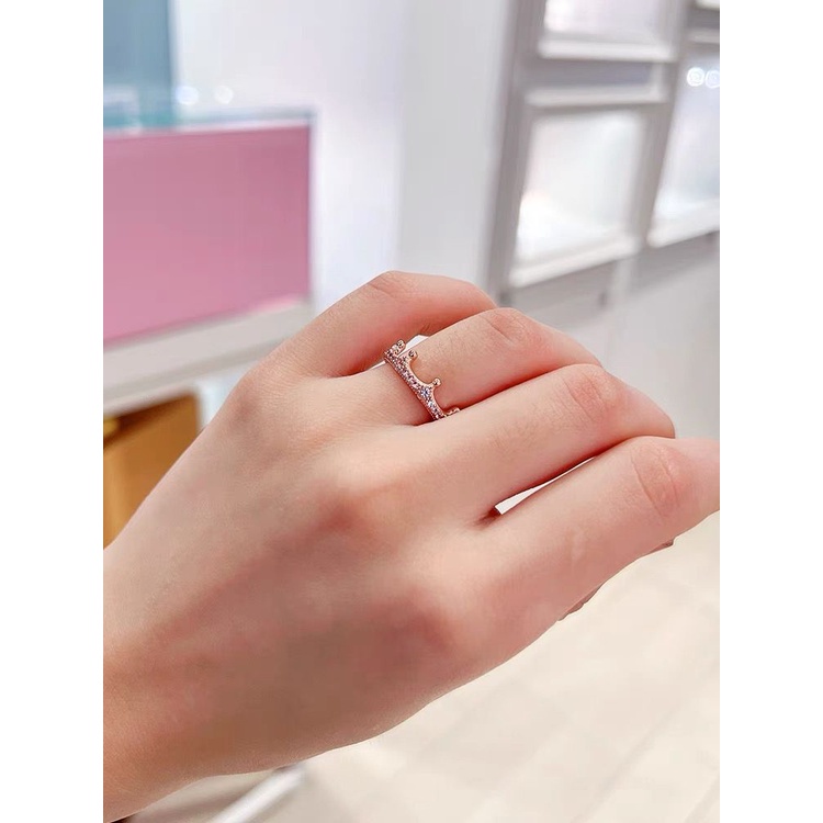 Pandora Cincin Sterling Silver 925 Desain Mahkota Hias Cubic Zirconia Untuk Pertunangan / Pernikahan