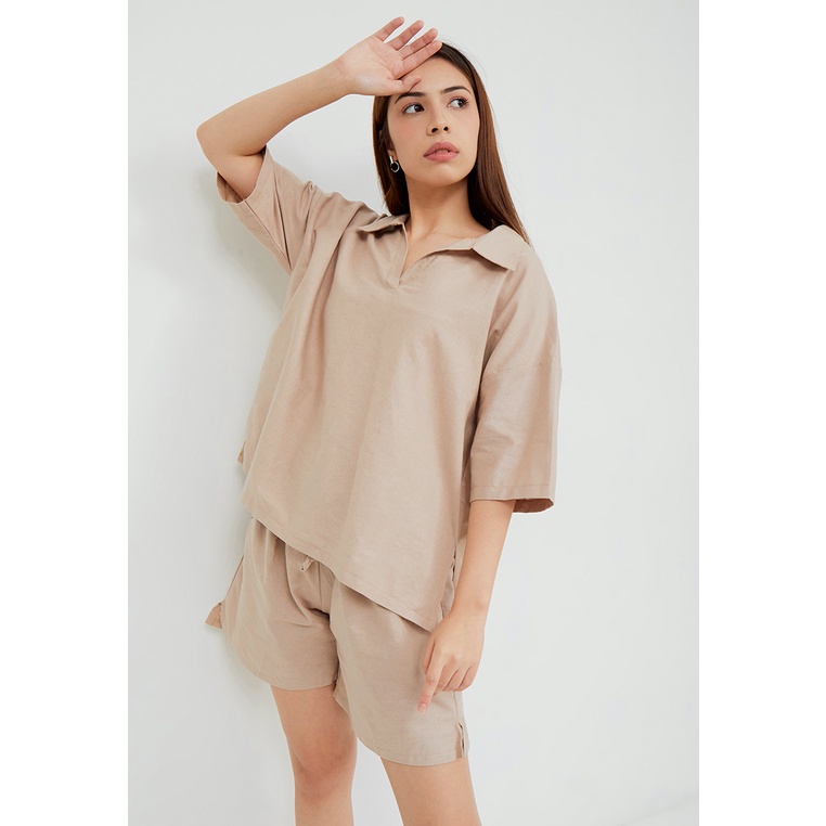 Sundays Attire - SOLANA SET Setelan Wanita Linen Berkerah Polo Celana Pendek