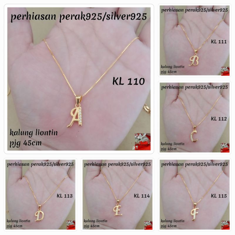 Kalung Perak Asli Silver 925 Huruf lapis emas kuning