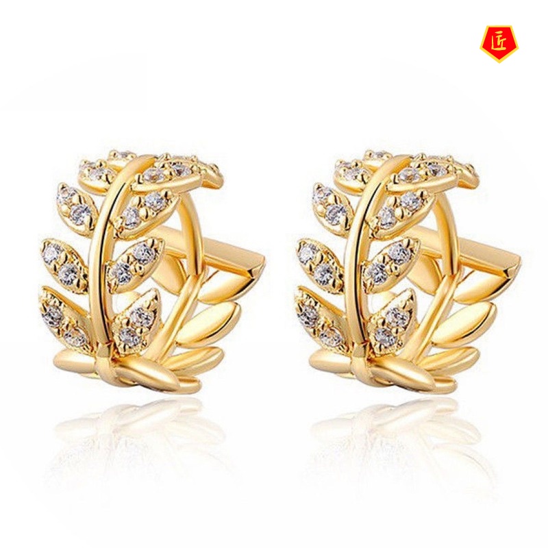 [Ready Stock]Elegant Fashion Leaves Rhinestone Earrings