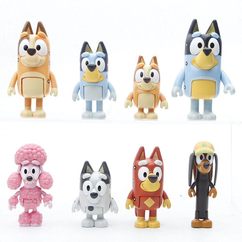 Suyo 8Pcs/Set Action Figure Kartun Dekorasi Desktop Bluey Friends Model Boneka Anjing