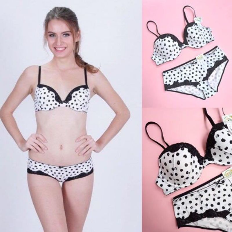 CC Retho Polkadot hitam Bra Set panty / BH dan Celana Dalam wanita - Forget Me Not