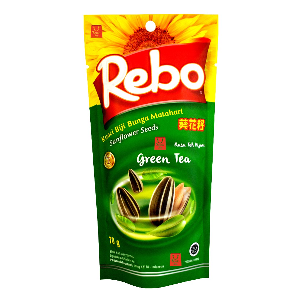 

Kuaci Rebo Green Tea Kuaci Biji Bunga Matahari Rasa Teh Hijau Sunflowers Seed - 70gr