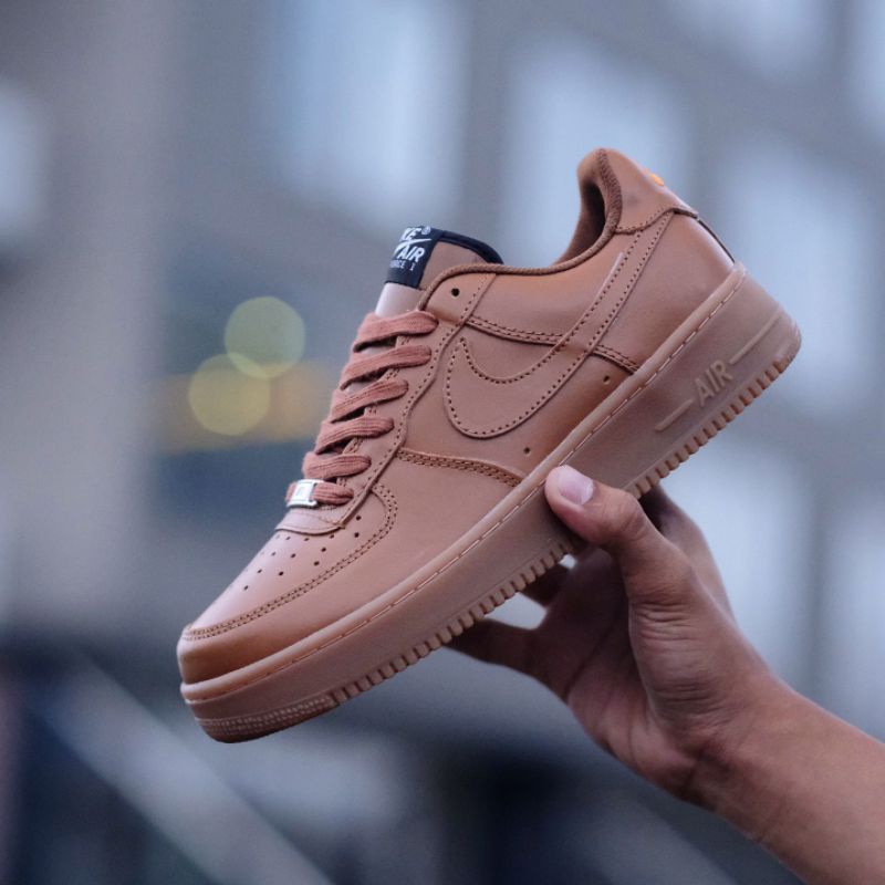 Nk Air Force 1 Low Leather Brown Original Sneakers Pria