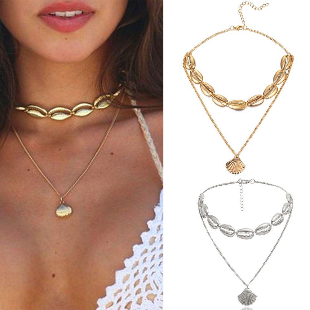 Lily Multilayer Shell Kalung Musim Panas Hadiah Rantai Choker Perhiasan Pantai