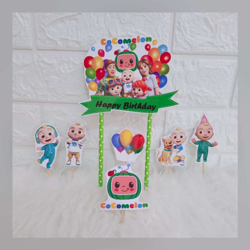 Topper Cocomelon topper ulang tahun topper puding happy birthday hiasan ulang tahun topper kue tart