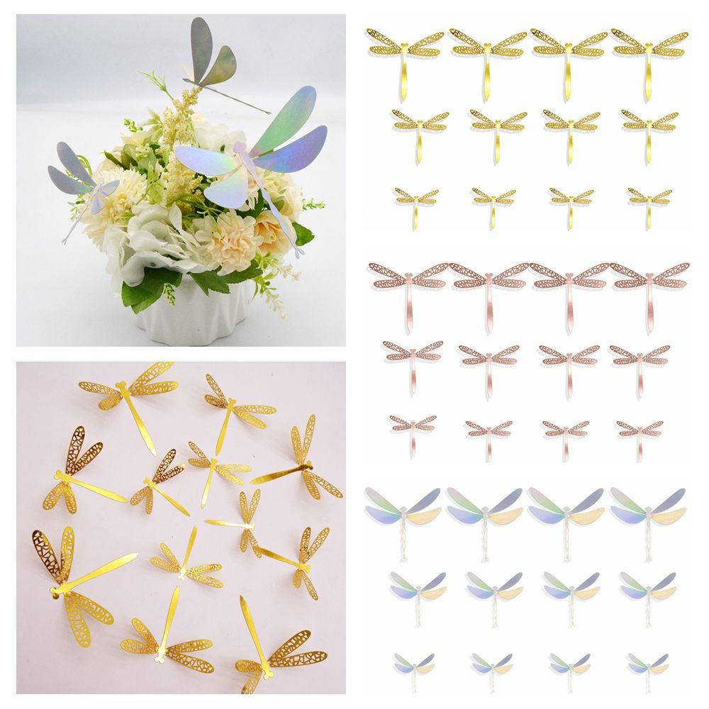 Populer 12 Pcs 3D Capung Stiker Emas Perak Rosegold Pesta Pernikahan Berkebun Ornamen Dinding Decals