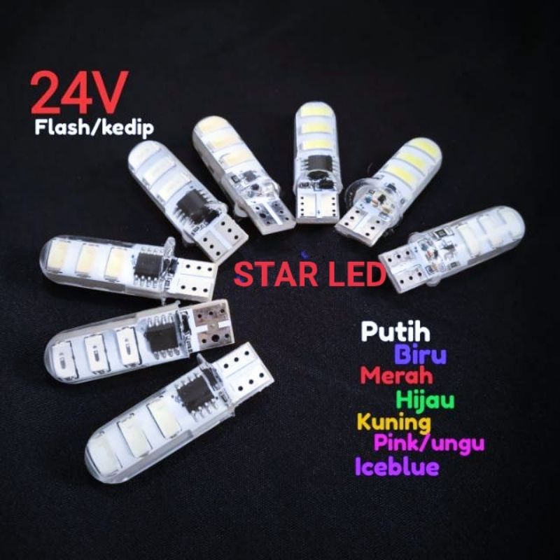 Lampu Led T10 Senja 6 Led 24 Volt Truk kedip strobo flash