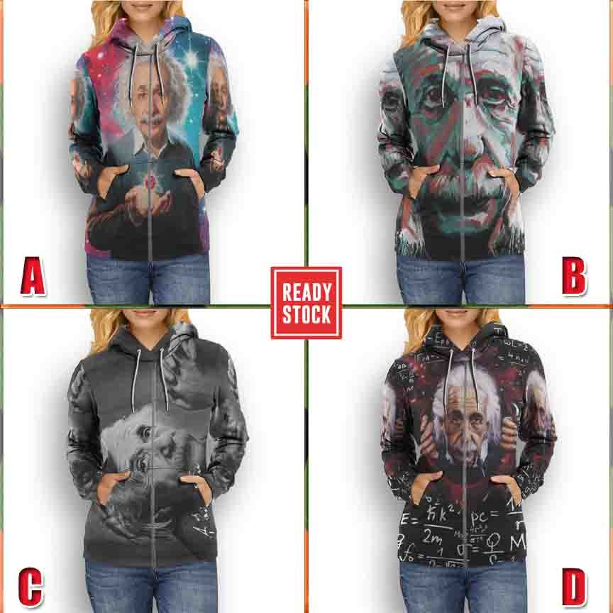 Jaket Hoodie Albert Einstein New Hoodie Fullprint Casual Zipper Hoodie Fullprint New Casual Unisex H